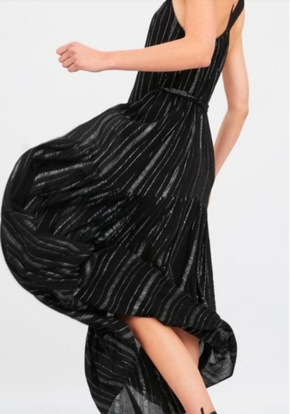 Zara Women's Black Metallic Maxi Dress Relaxed Flowy Tiered SZ M/L